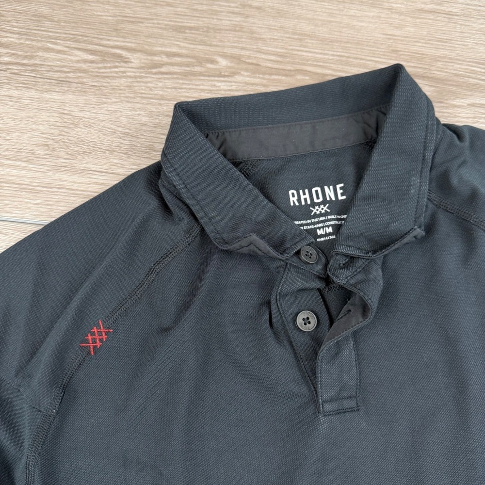 Rhone Mens Short Sleeve Delta Pique Polo Shirt Black Medium - Picture 3 of 10